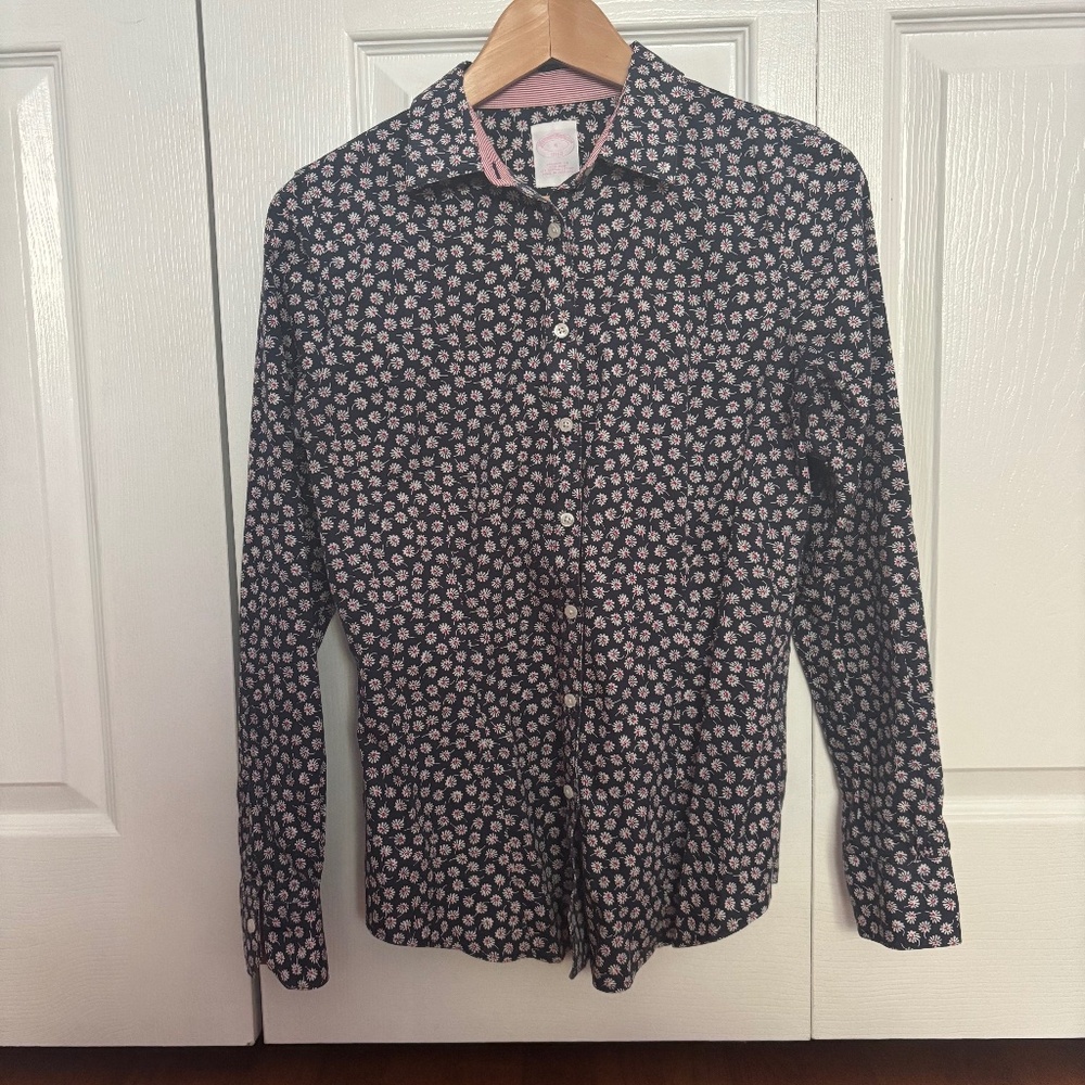 Brooks Brothers Navy Floral Button-Down Shirt with Pink Accents - Picture 2 of 7